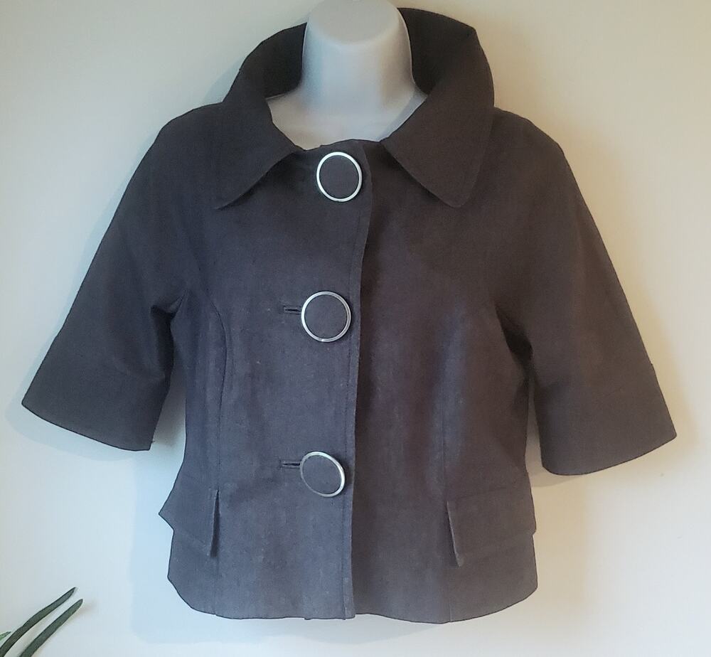 Renuar Womrrns Gray Big Button 3/4 Sleeve Blazer Size 6 Preppy Y2K professional